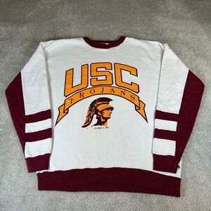 Vintage 90s Logo 7 USC Trojans Sweatshirt Mens Large White Maroon Made in USA